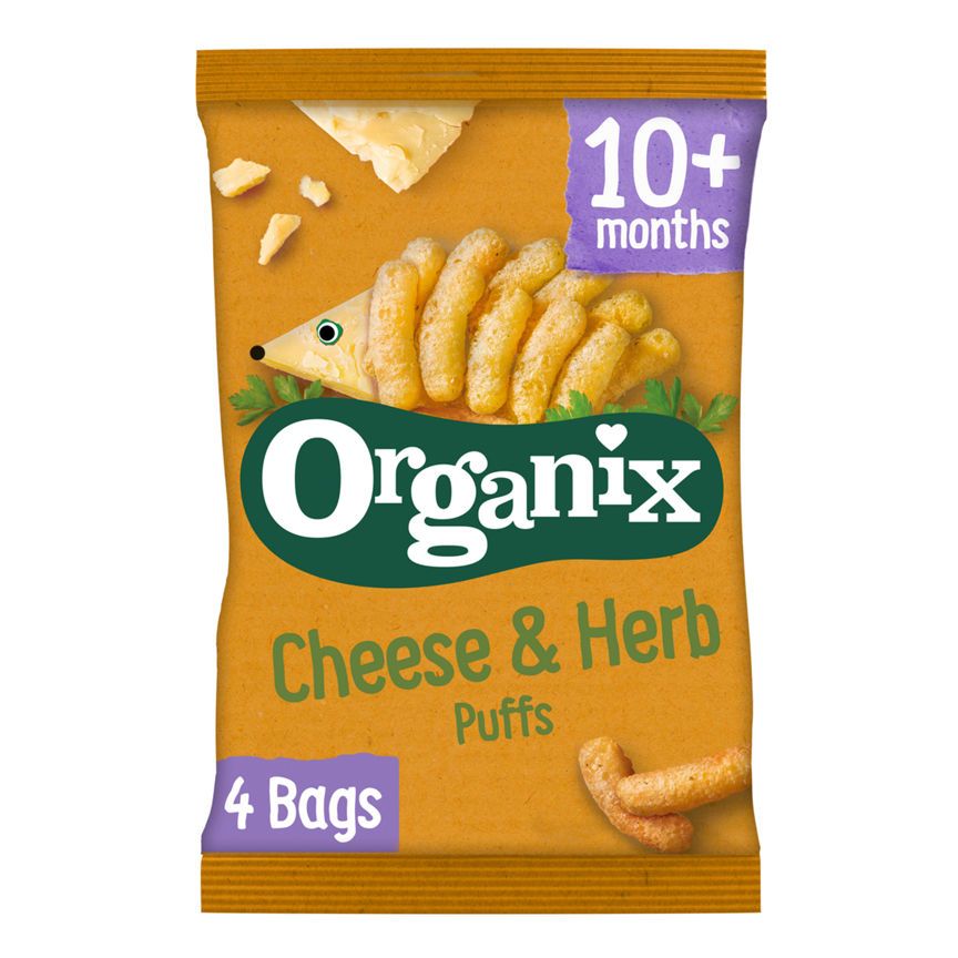 Organix Cheese & Herb Organic Finger Food Toddler Snack Corn Puffs Multipack 4x15g