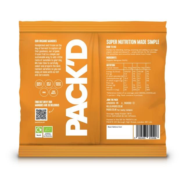 PACK'D Organic & Sweet Chopped Mango 300g
