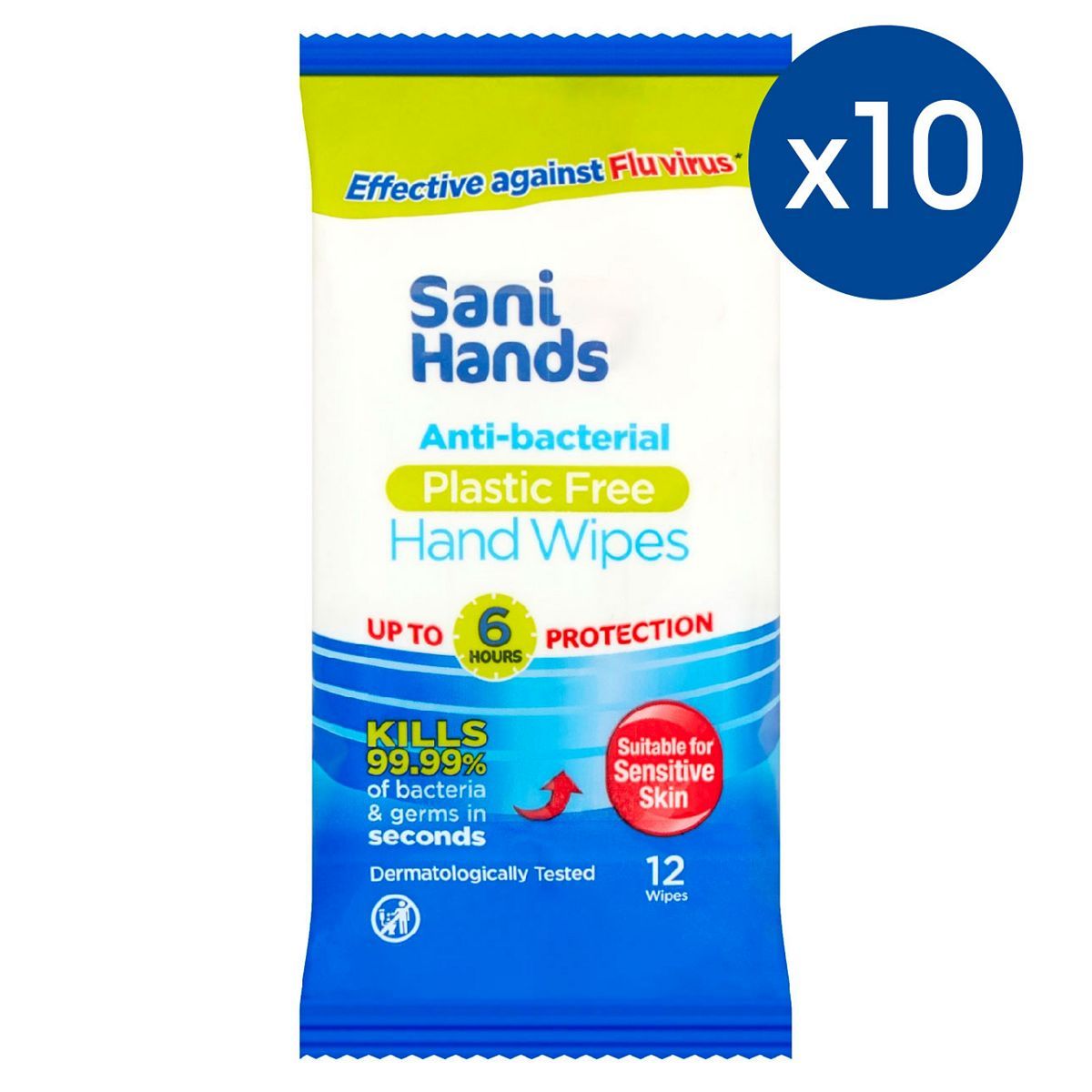 Pack of 10 SaniHands Antibacterial Hand Wipes 12 pack