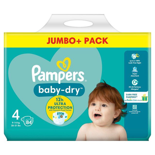 Pampers Baby-Dry Nappies Size 4 (9-14kg) Jumbo+ Pack 84 per pack
