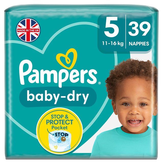 Pampers Baby-Dry Nappies Size 5 (11-16kg) Essential Pack 39 per pack