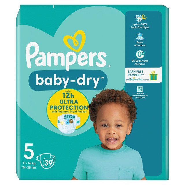 Pampers Baby-Dry Nappies Size 5 (11-16kg) Essential Pack 39 per pack