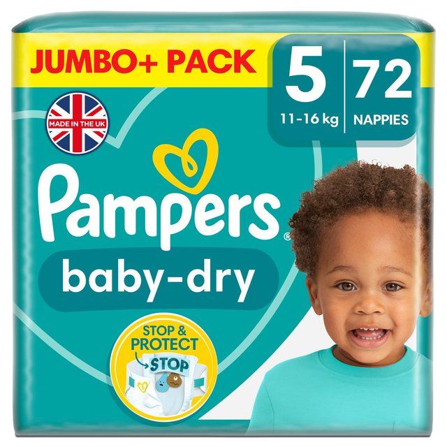 Pampers Baby-Dry Nappies Size 5 (11-16kg) Jumbo+ Pack 72 per pack