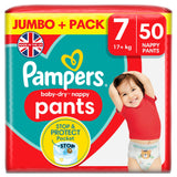 Pampers Baby Dry Nappy Pants Jumbo+ Pack Nappies Size 7, 17kg+ x50