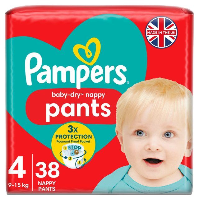 Pampers Baby-Dry Nappy Pants Size 4 (9-15kg) Essential Pack 38 per pack