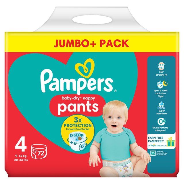 Pampers Baby-Dry Nappy Pants Size 4 (9-15kg) Jumbo+ Pack 72 per pack