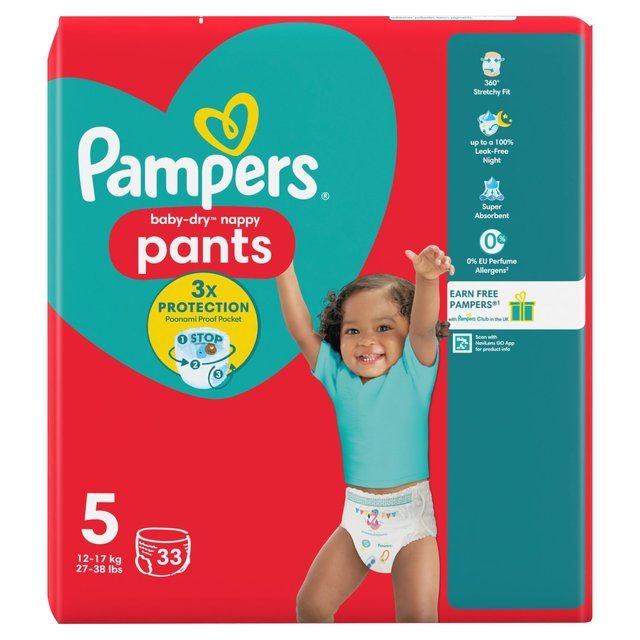 Pampers Baby-Dry Nappy Pants Size 5 (12-17kg) Essential Pack 33 per pack