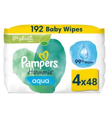 Pampers Harmonie Aqua Baby Wipes Plastic Free 4 Packs = 192 Wipes