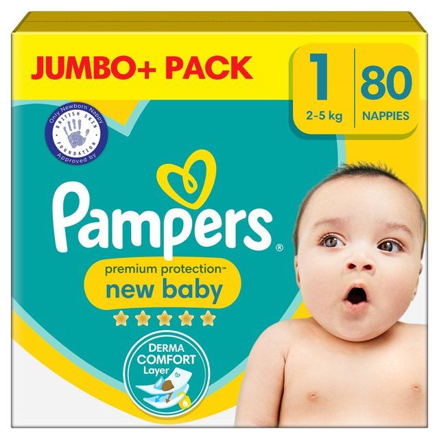 Pampers New Baby Nappies Size 1 (2-5kg) Jumbo+ Pack 80 per pack