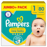 Pampers New Baby Nappies Size 1 (2-5kg) Jumbo+ Pack 80 per pack