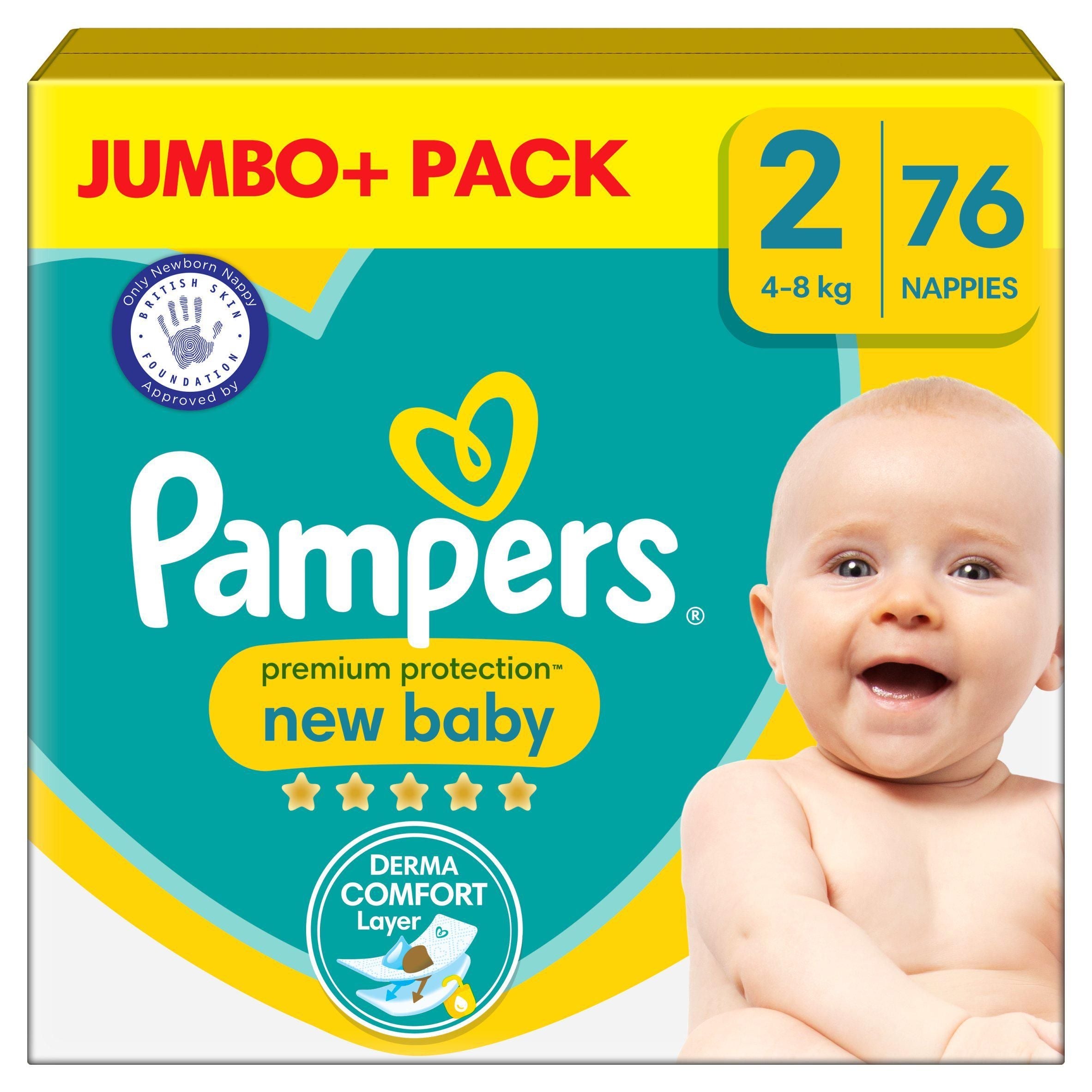 Pampers New Baby Size 2 Jumbo+ Pack, 4kg-8kg 76 Nappies
