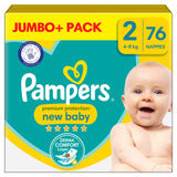 Pampers New Baby Size 2 Jumbo+ Pack, 4kg-8kg 76 Nappies