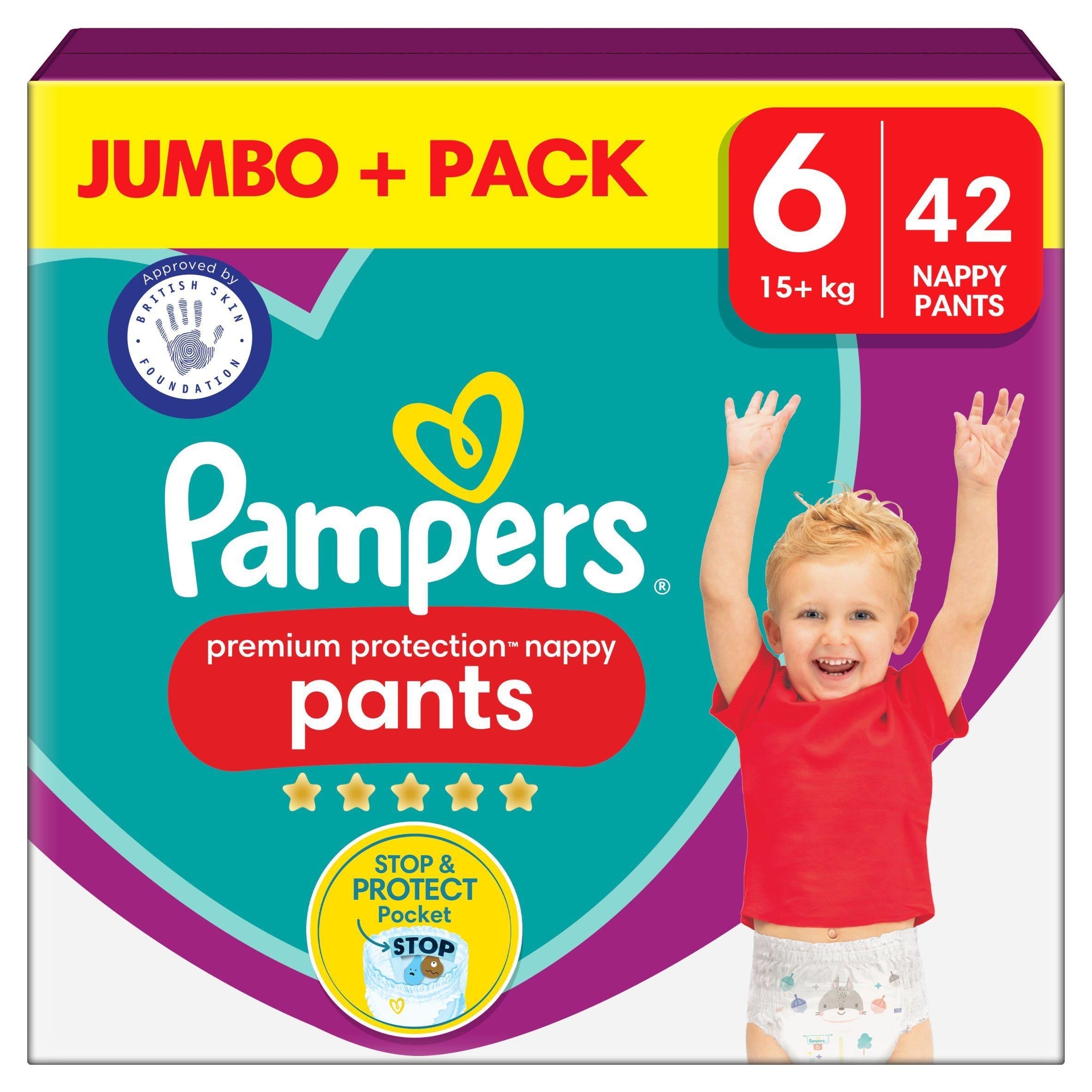 Pampers Premium Protection Nappy Pants Jumbo+ Pack Nappies Size 6, 15kg+ x42