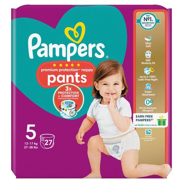 Pampers Premium Protection Nappy Pants Size 5 (12-17kg) Essential Pack 27 per pack