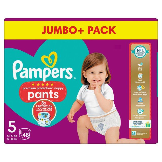 Pampers Premium Protection Nappy Pants Size 5 (12-17kg) Jumbo+ Pack 48 per pack