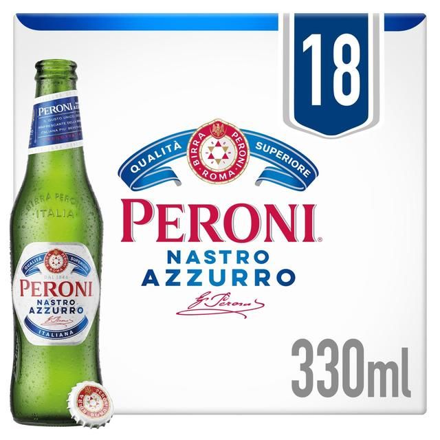 Peroni Nastro Azzurro Beer Lager Bottles   18 x 330ml