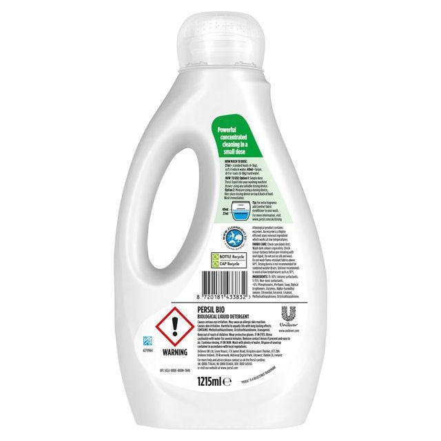 Persil Bio Liquid Laundry Washing Detergent 45 Washes   1200ml