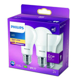 Philips LED Classic Frosted 60W A60 Light Bulb E27 Warm White 2 per pack