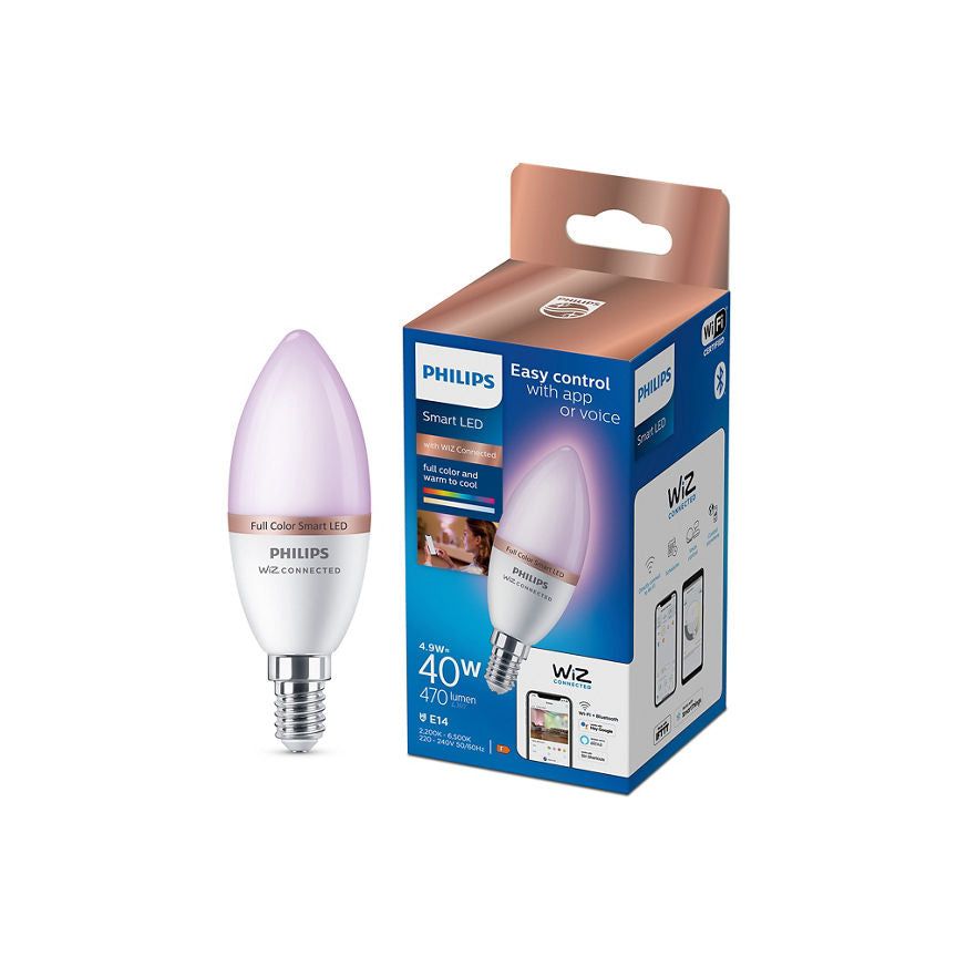 Philips Smart LED C37 40W E14 White and Colour Light Bulb