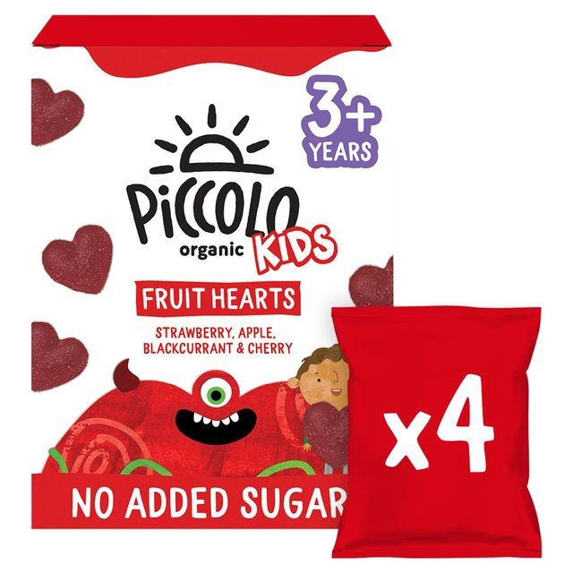 Piccolo Organic Kids Fruit Hearts Strawberry Apple Blackcurrant + Cherry 4 x 15g