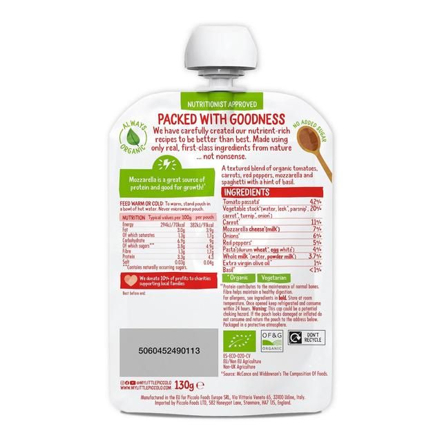 Piccolo Tomato & Mozzarella Organic Spaghetti Pouch 7 mths+ 130g