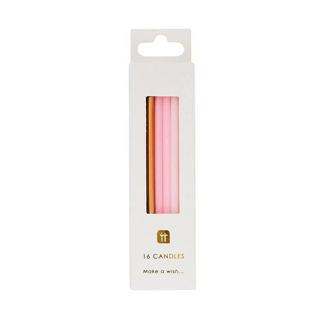 Pink White & Gold Birthday Candles 16 per pack