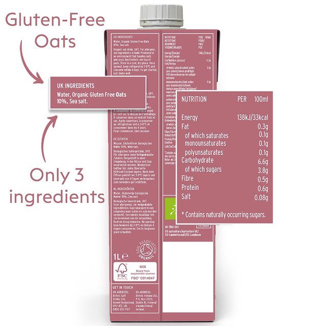 Plenish Organic Gluten Free Oat Drink Long Life 1L