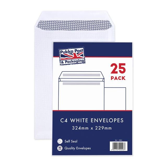 Pukka Pad - 25 Pack Envelopes - C4 White Self Seal Pocket - 324mm x 229m 25 per pack