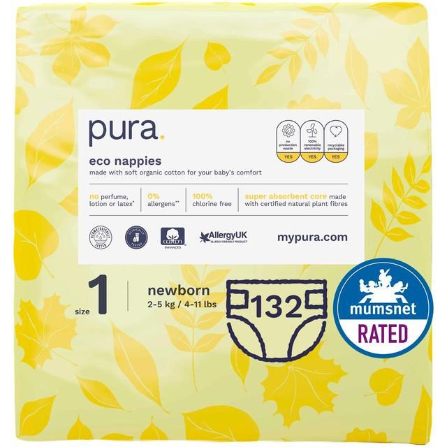 Pura Eco Nappies Size 1 (2-5kg) 6 x 22 per pack
