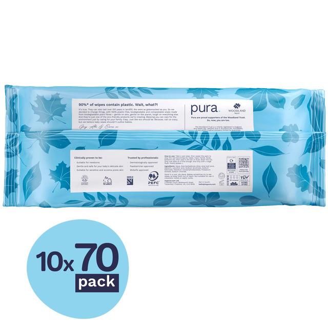 Pura Flushable Eco Baby Wipes Multipack 10 x 70 per pack