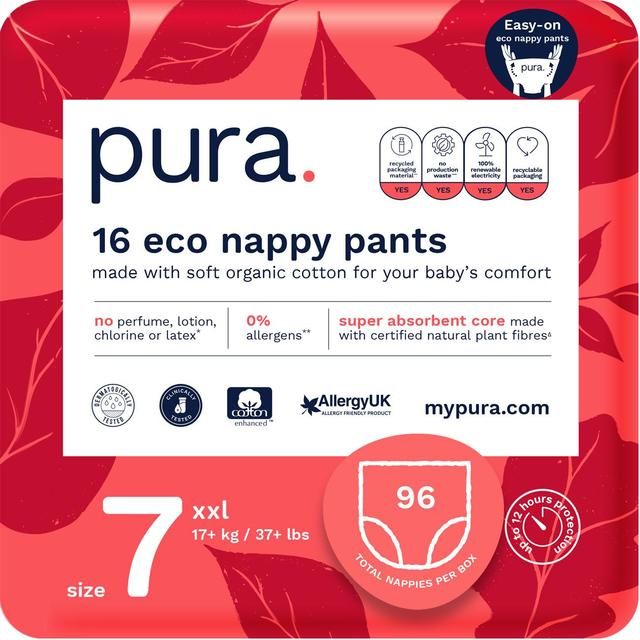 Pura High Performance Eco Nappy Pants Size 7 (17+ kg) Mega Pack 6 x 16 per pack