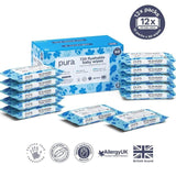 Pura Plastic Free Flushable Baby Wipes 12 x 60pk 12 x 60 per pack