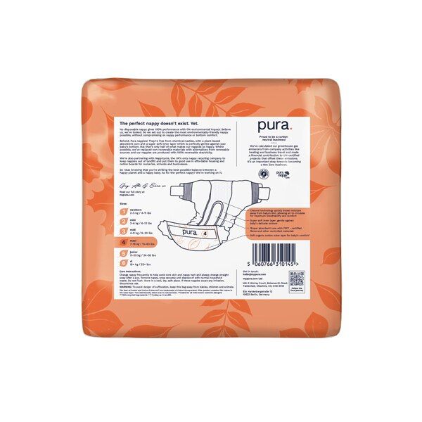 Pura Premium Eco Baby Nappies, Size 4 (7-18kg) 29 Nappies