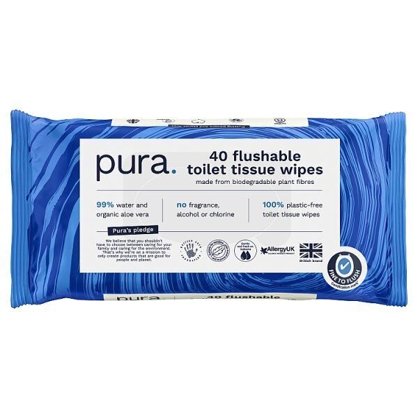 Pura Premium Flushable Moist Toilet Tissue Wipes, 40 Wipes