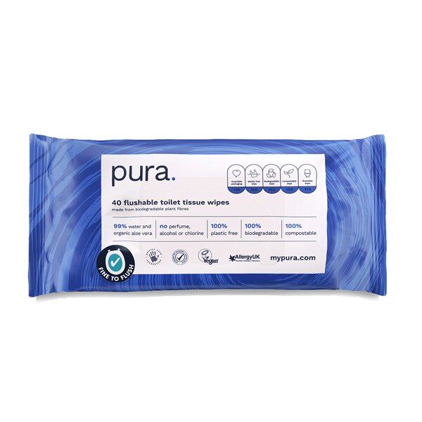 Pura Premium Flushable Moist Toilet Tissue Wipes, 40 Wipes