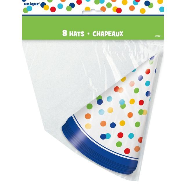 Rainbow Polka Dot Party Hat   8 per pack