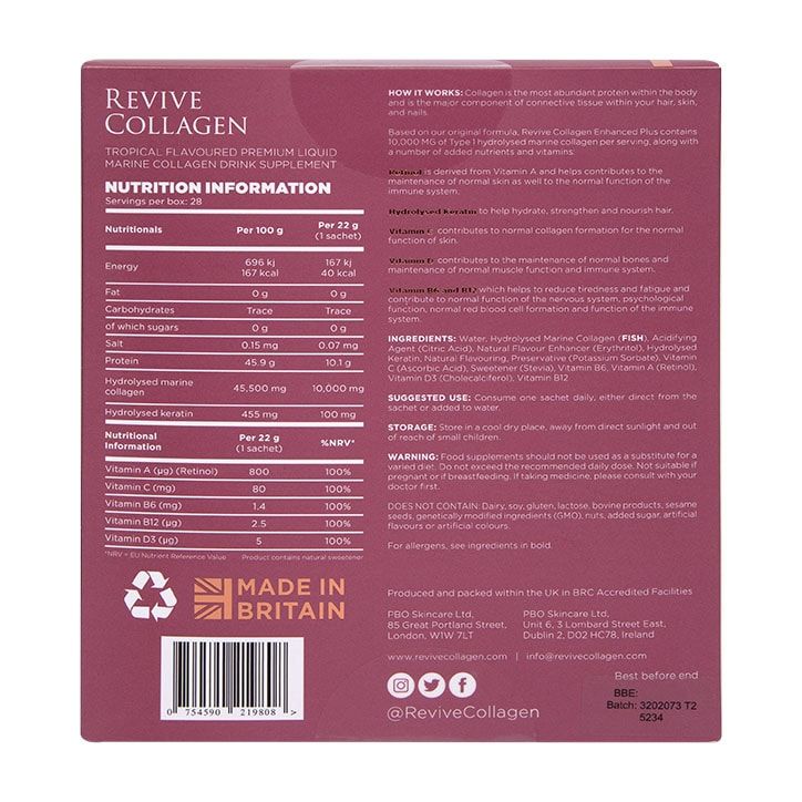 Revive Collagen Enhanced Plus Premium Liquid Marine Collagen Drink 10,000mgs 28 Sachets