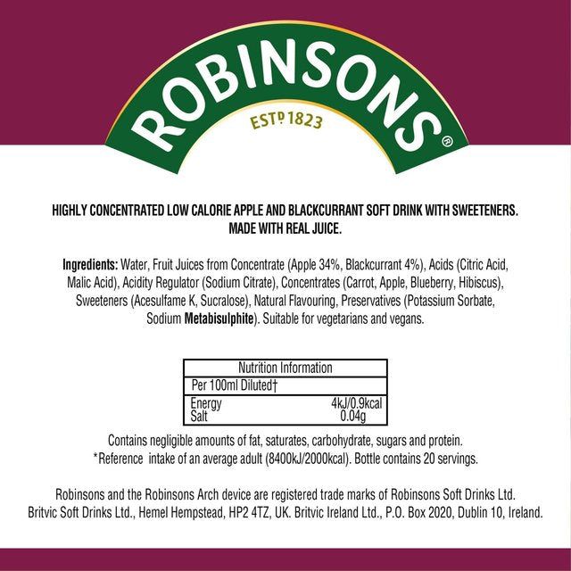 Robinsons Mini Apple & Blackcurrant No Added Sugar 66ml