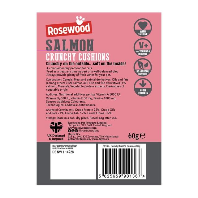 Rosewood Salmon Crunchy Cushions For Cats 60g