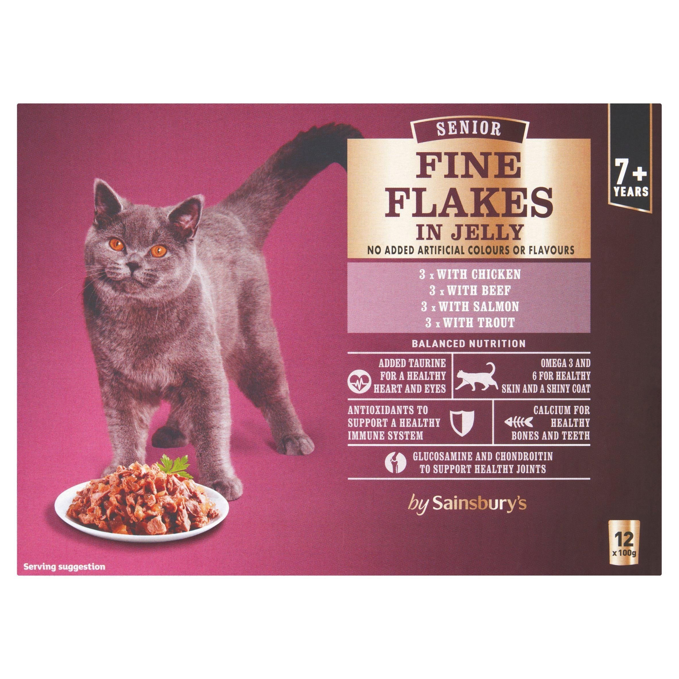 Sainsbury's Adult Fine Flakes 7+ Senior Cat Food Meat & Fish Selection in Jelly 12 x 100g