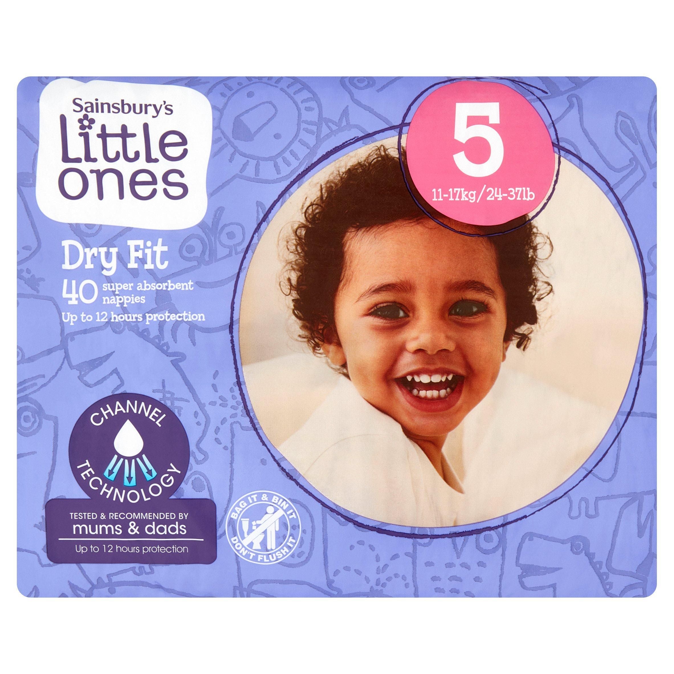 Sainsbury's Little Ones Dry Fit Size 5 Junior 40 Nappies