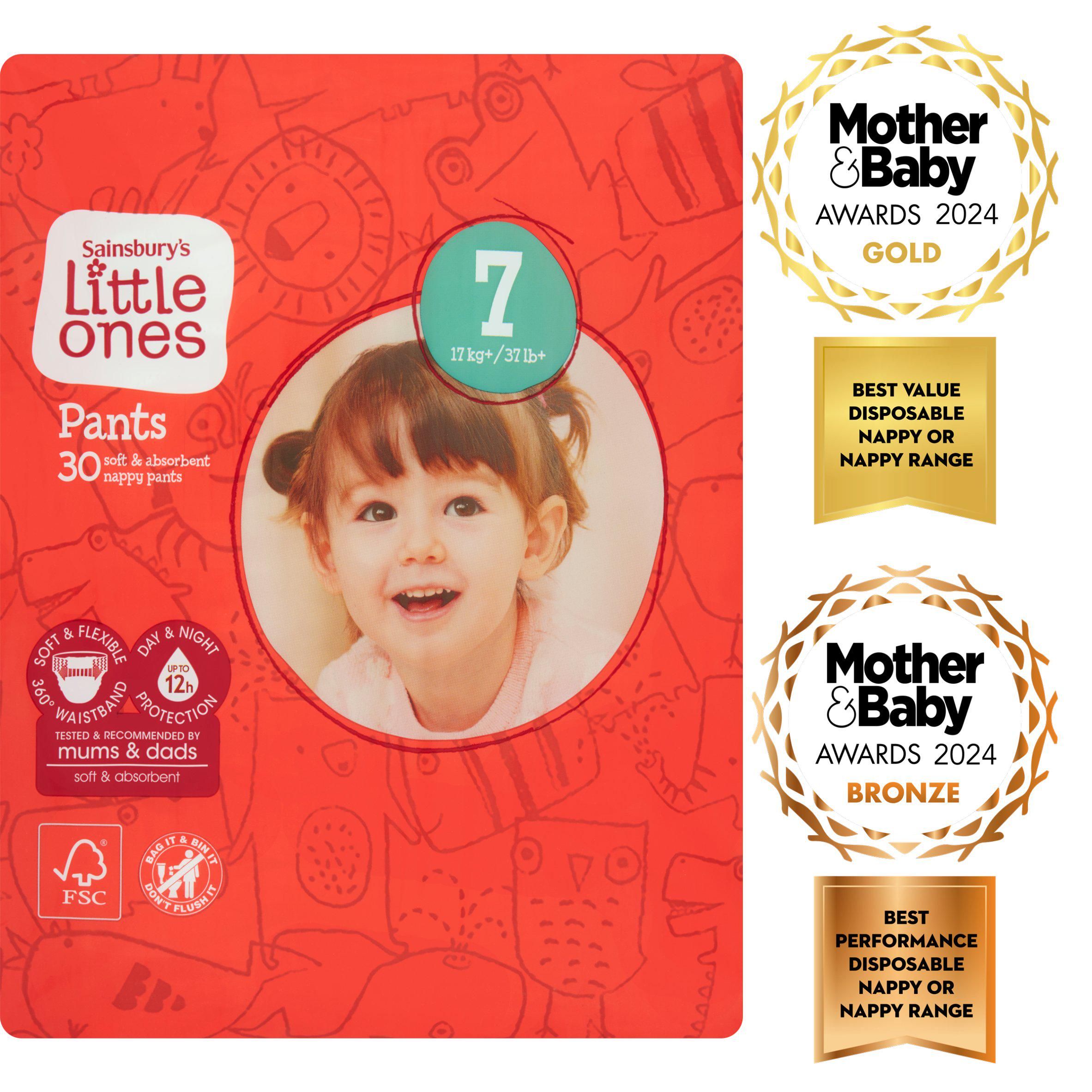 Sainsbury's Little Ones Nappy Pants Size 7, 17kg+ x30