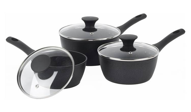 Salter Megastone 3 Piece Aluminium Pan Set - Black
