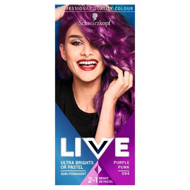 Schwarzkopf Live Ultra Brights or Pastel Semi-Permanent Hair Dye, Purple Punk 094