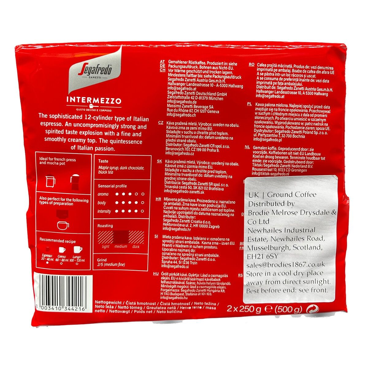 Segafredo Zanetti Intermezzo Ground Coffee, 2 x 250g