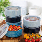 Signature Housewares Stoneware Bowls with Lids, 6 Pack in 2 Colours