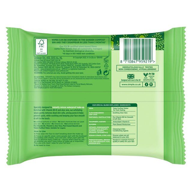Simple Biodegradable Exfoliating Wipes 20 per pack