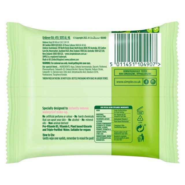 Simple Kind to Skin Eye Make Up Remover Pads 30 per pack