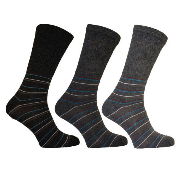 Simply s Mens Extra Wide Striped Socks (Pack Of 3) (6-11) Shades of Grey / 0.20EA