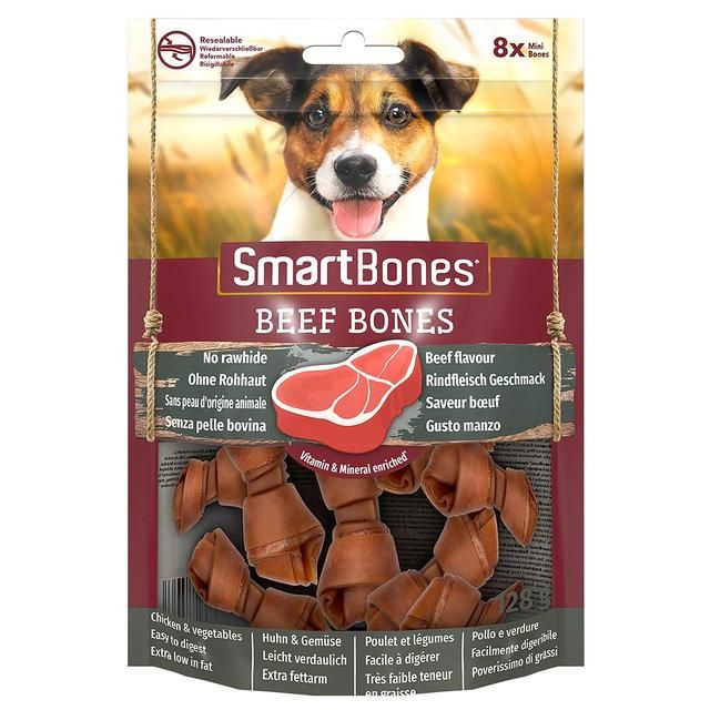 SmartBones 8 Mini Beef Rawhide Free Bones Dog Treats 128g